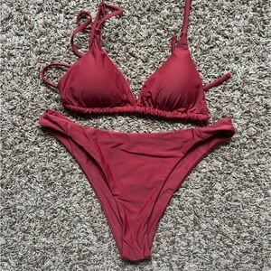 SHEIN Burgundy Triangle Tie Bikini Set